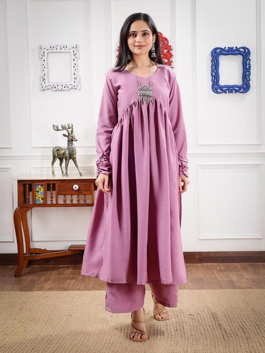 Soft Lavender Stylish Gathered Kurti set