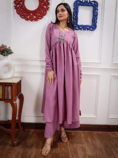 Soft Lavender Stylish Gathered Kurti set