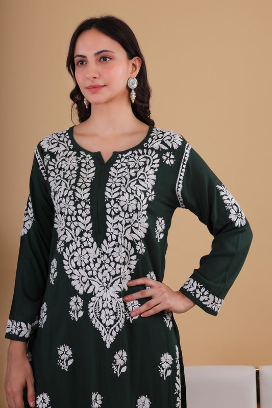 Aisha green Authentic Lucknowi kurta Palazzo Set