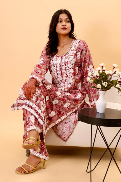 Authentic Lucknowi kurta Set with intricate Detailing