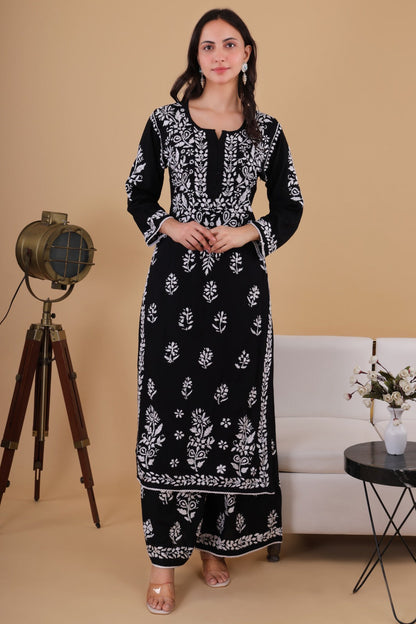 Aisha Black Authentic Lucknowi kurta Palazzo Set