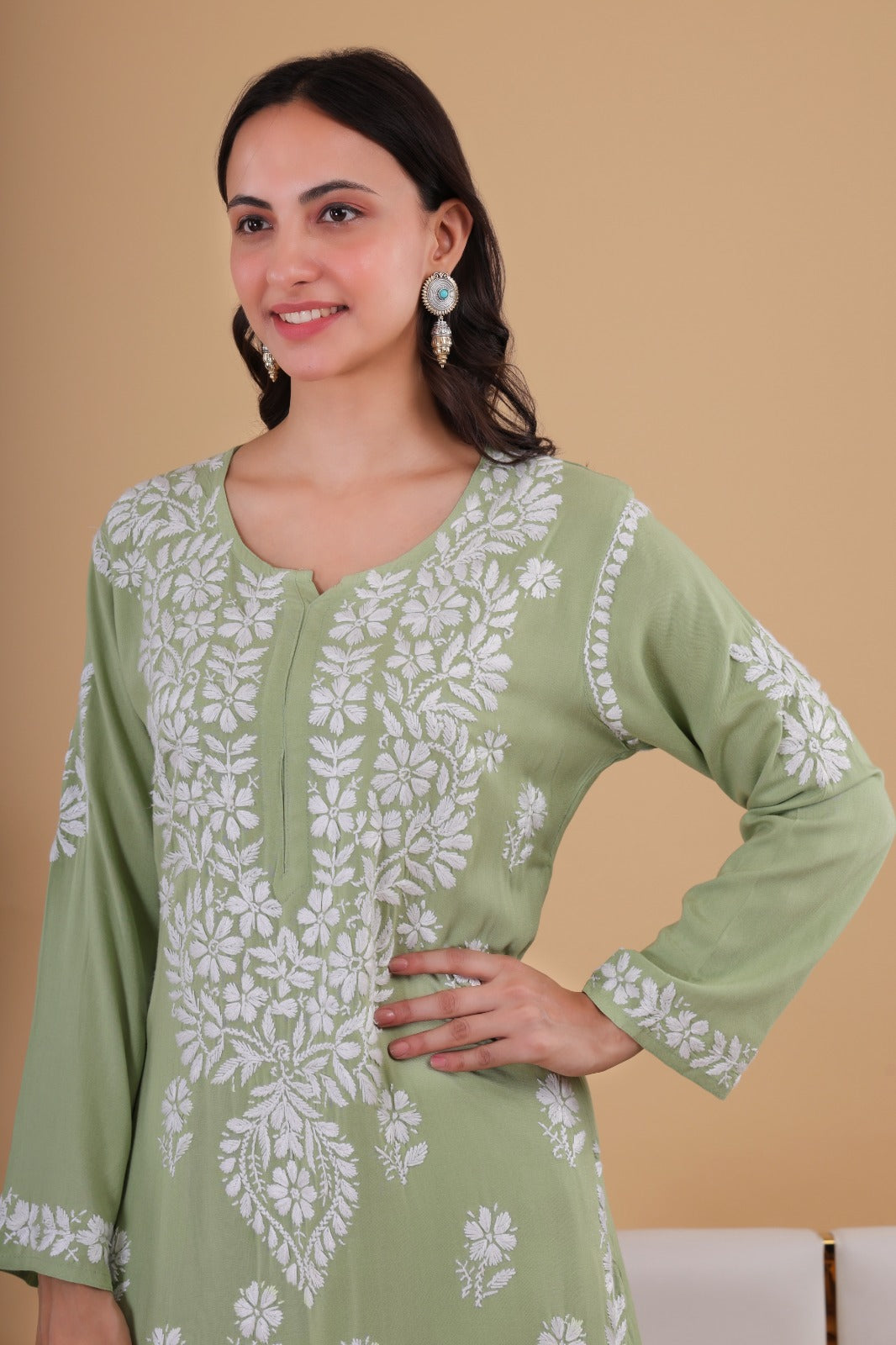 Aisha mint green Authentic Lucknowi kurta Palazzo Set