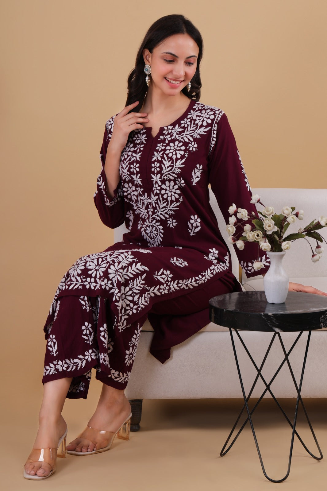 Aisha wine  Authentic Lucknowi kurta Palazzo Set