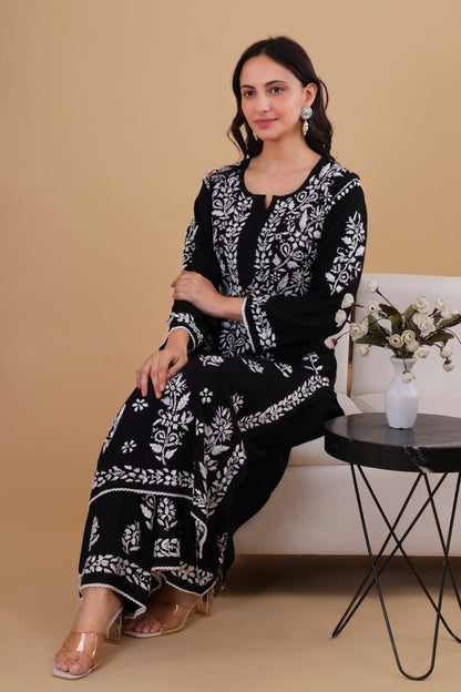 Aisha Black Authentic Lucknowi kurta Palazzo Set