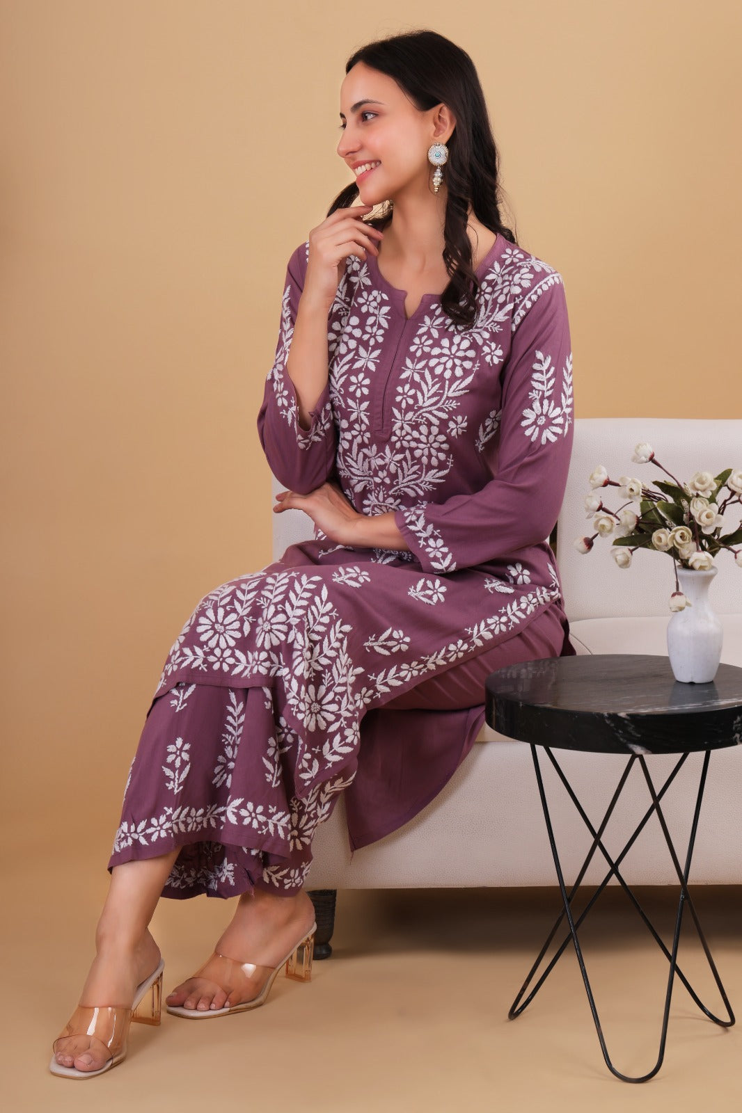 Aisha  lavender Authentic Lucknowi kurta Palazzo Set