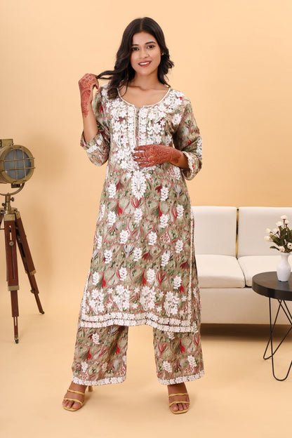 Authentic Lucknowi kurta Set with intricate Detailing