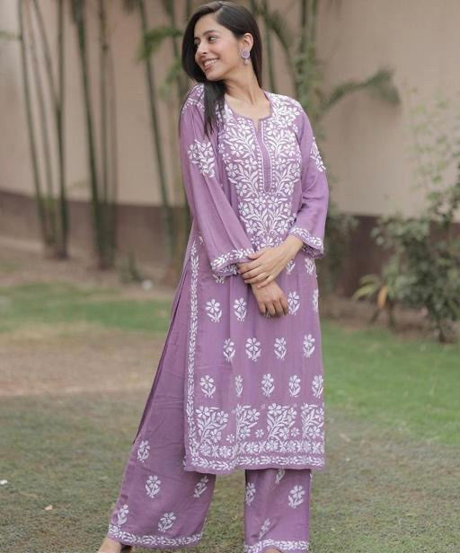 Rangeendori Authentic Chikankari Kurta Set Lavender