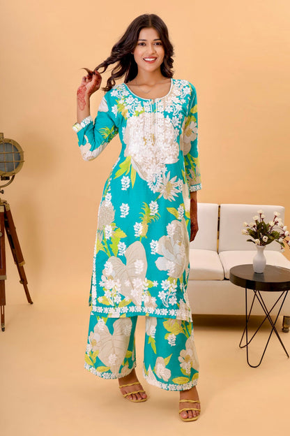 Authentic Lucknowi Kurta Set in Slub Cotton