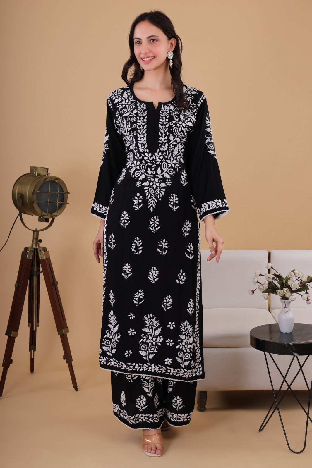 Aisha Black Authentic Lucknowi kurta Palazzo Set