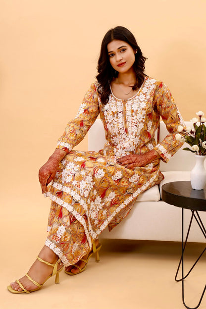 Authentic Lucknowi kurta Set with intricate Detailing