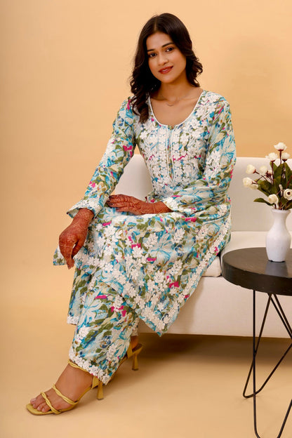 Authentic Lucknowi kurta Set with intricate detailing