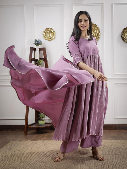 Crankle Anarkali Set With Dupatta