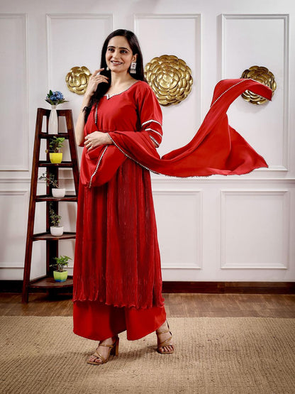 Crankle Anarkali Set With Dupatta