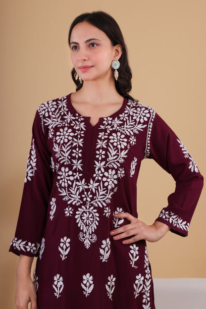 Aisha wine  Authentic Lucknowi kurta Palazzo Set