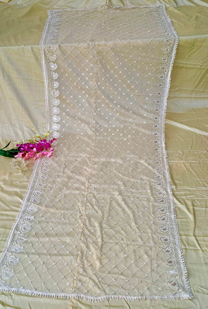 Intricate Chikankari embroidery dupatta