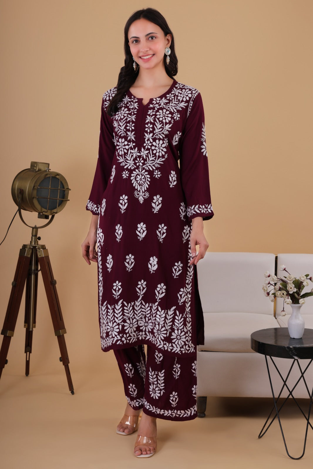 Aisha wine  Authentic Lucknowi kurta Palazzo Set