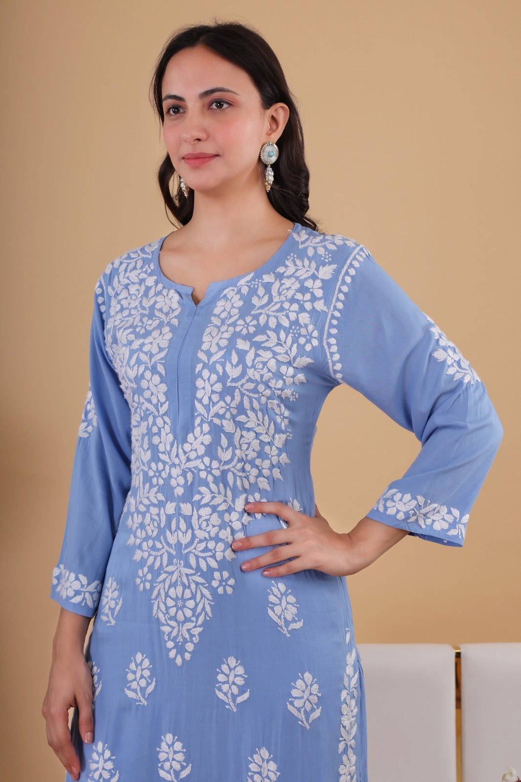 Aisha Powder blue  Authentic Lucknowi kurta Palazzo Set