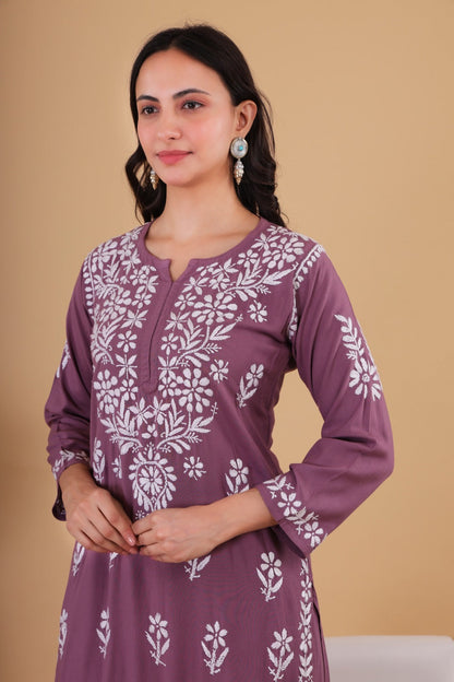 Aisha  lavender Authentic Lucknowi kurta Palazzo Set