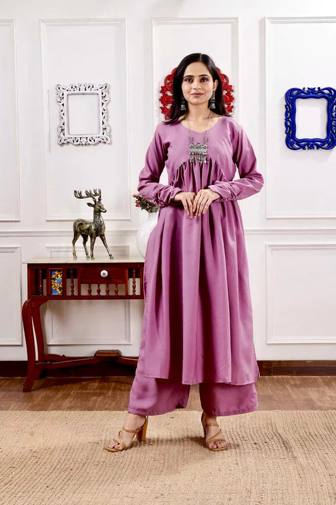 RD's Soft Lavender  Stylish Gathered Kurti set