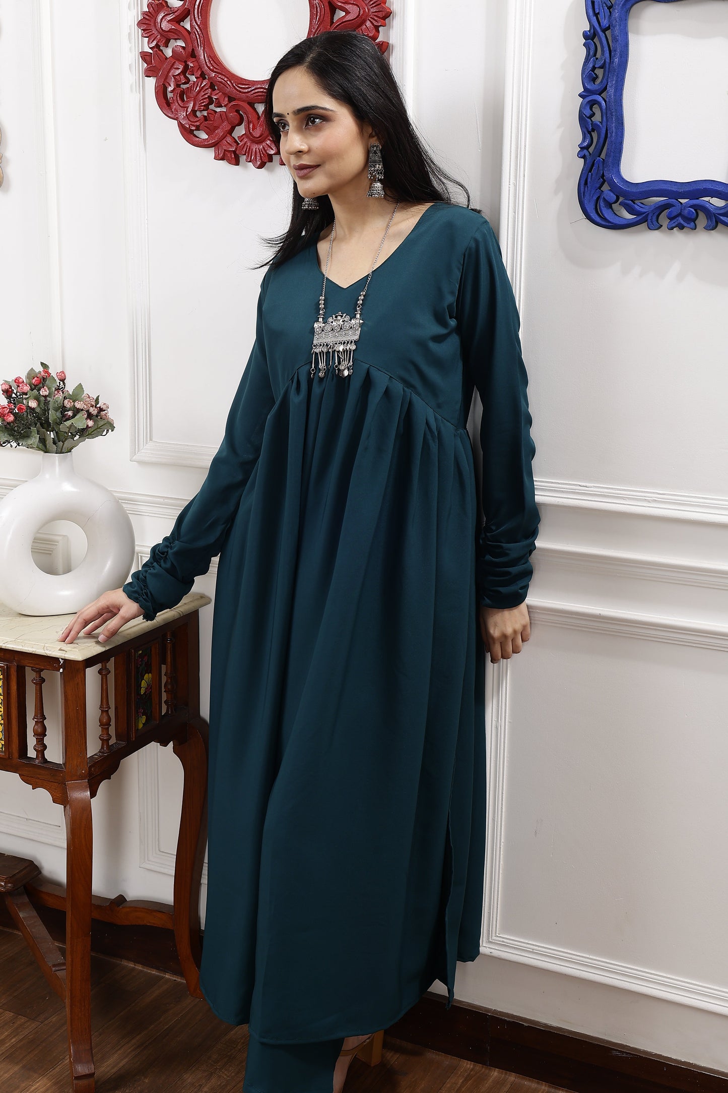 Paradise Green Stylish Gathered Kurti set