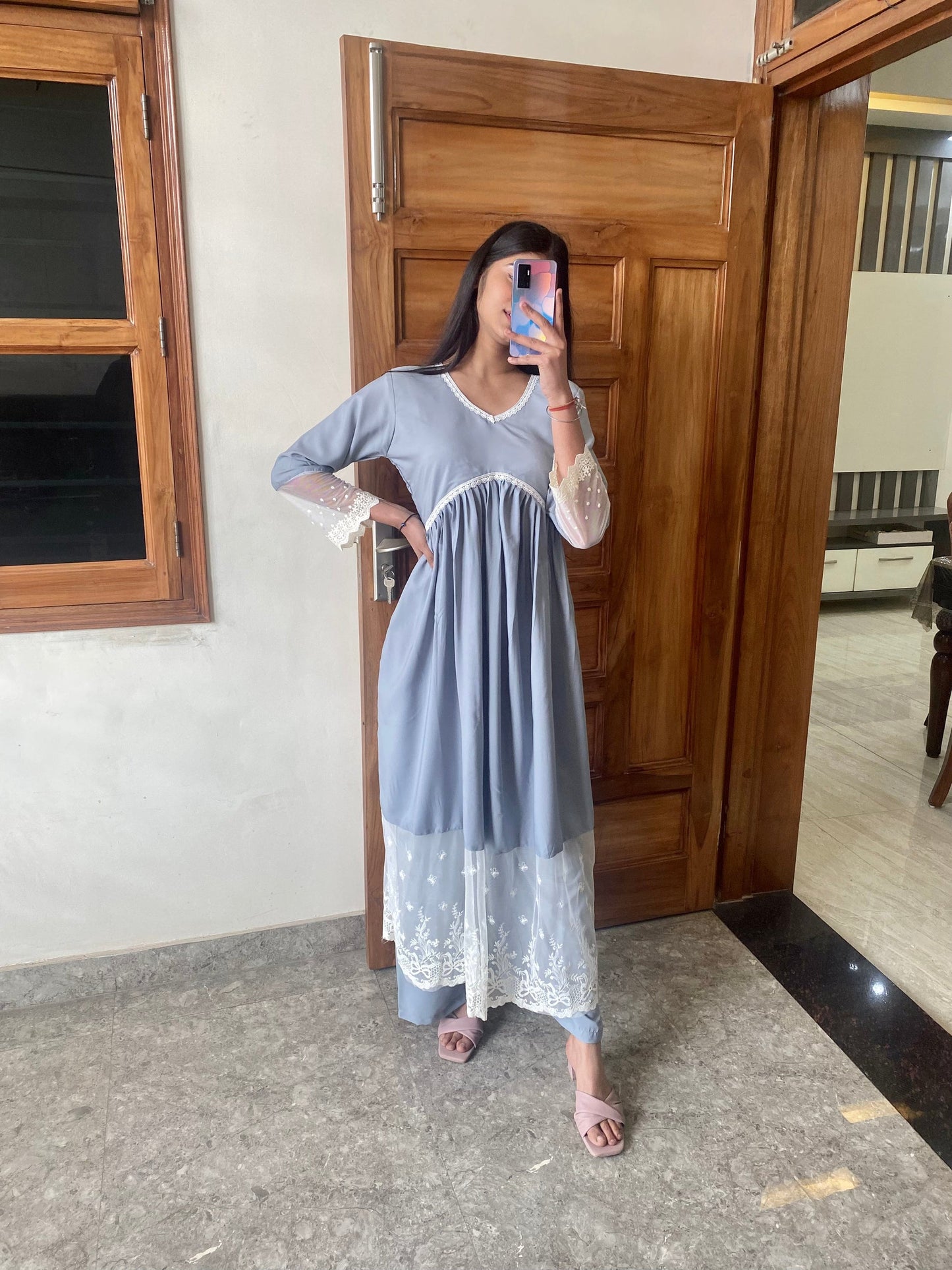 RD's Grey Chikankari Alia Cut Dress