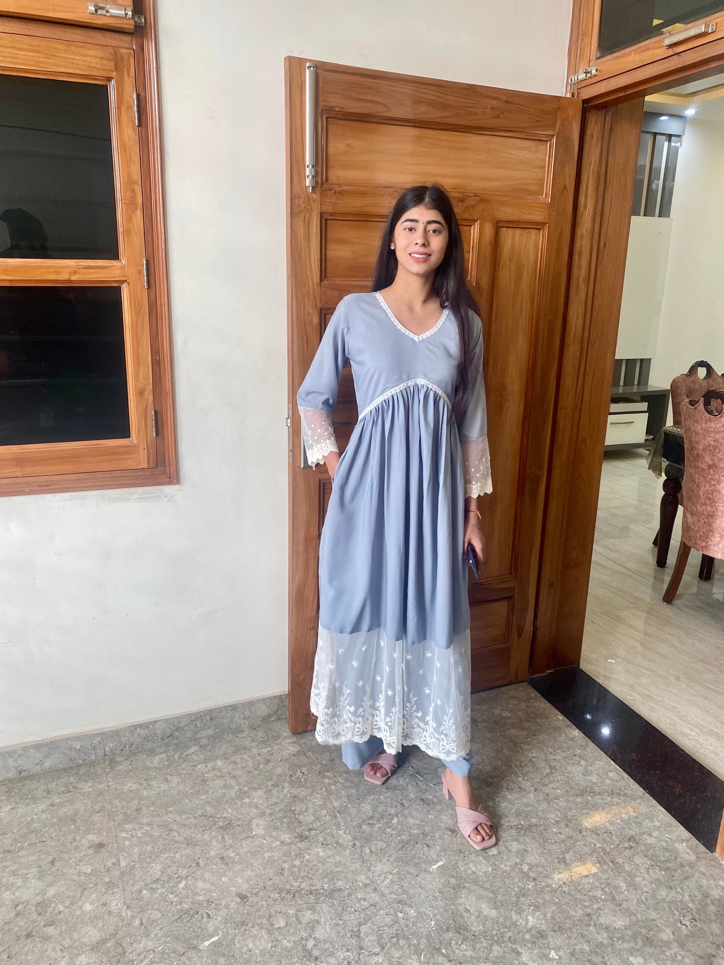 RD's Grey Chikankari Alia Cut Dress