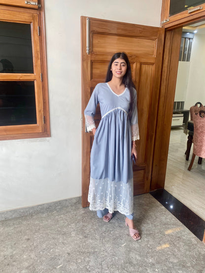 RD's Grey Chikankari Alia Cut Dress