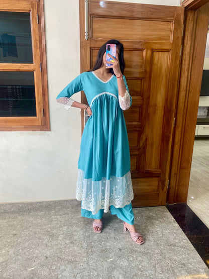 RD's sea green Chikankari Alia Cut Dress