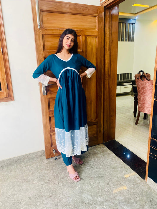 RD's Teal Green Chikankari Alia Cut Dress