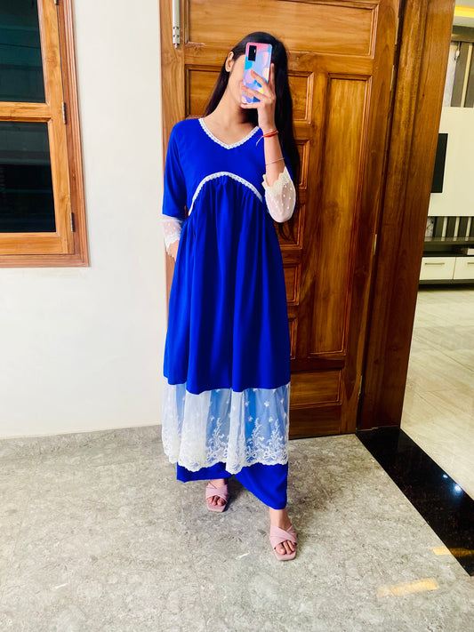 Electric Blue Chikankari Alia Cut Dress