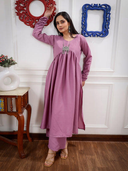 Soft Lavender Stylish Gathered Kurti set