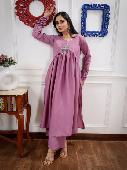 RD's Soft Lavender  Stylish Gathered Kurti set