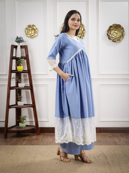 Powder Blue Chikankari Alia Cut Dress