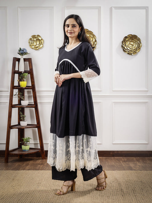 Black Chikankari Alia Cut Dress