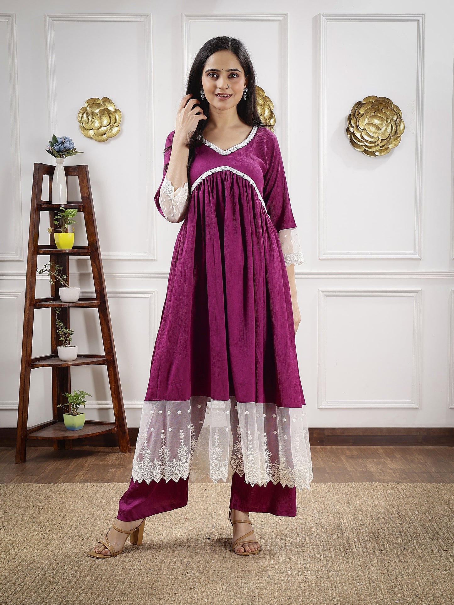 Purple Chikankari Alia Cut Dress