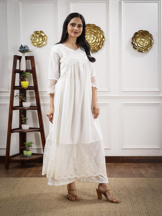 Off White Chikankari Alia Cut Dress