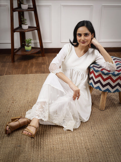 Off White Chikankari Alia Cut Dress