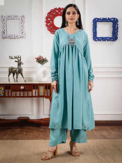 Sea Green Stylish Gathered Kurti set