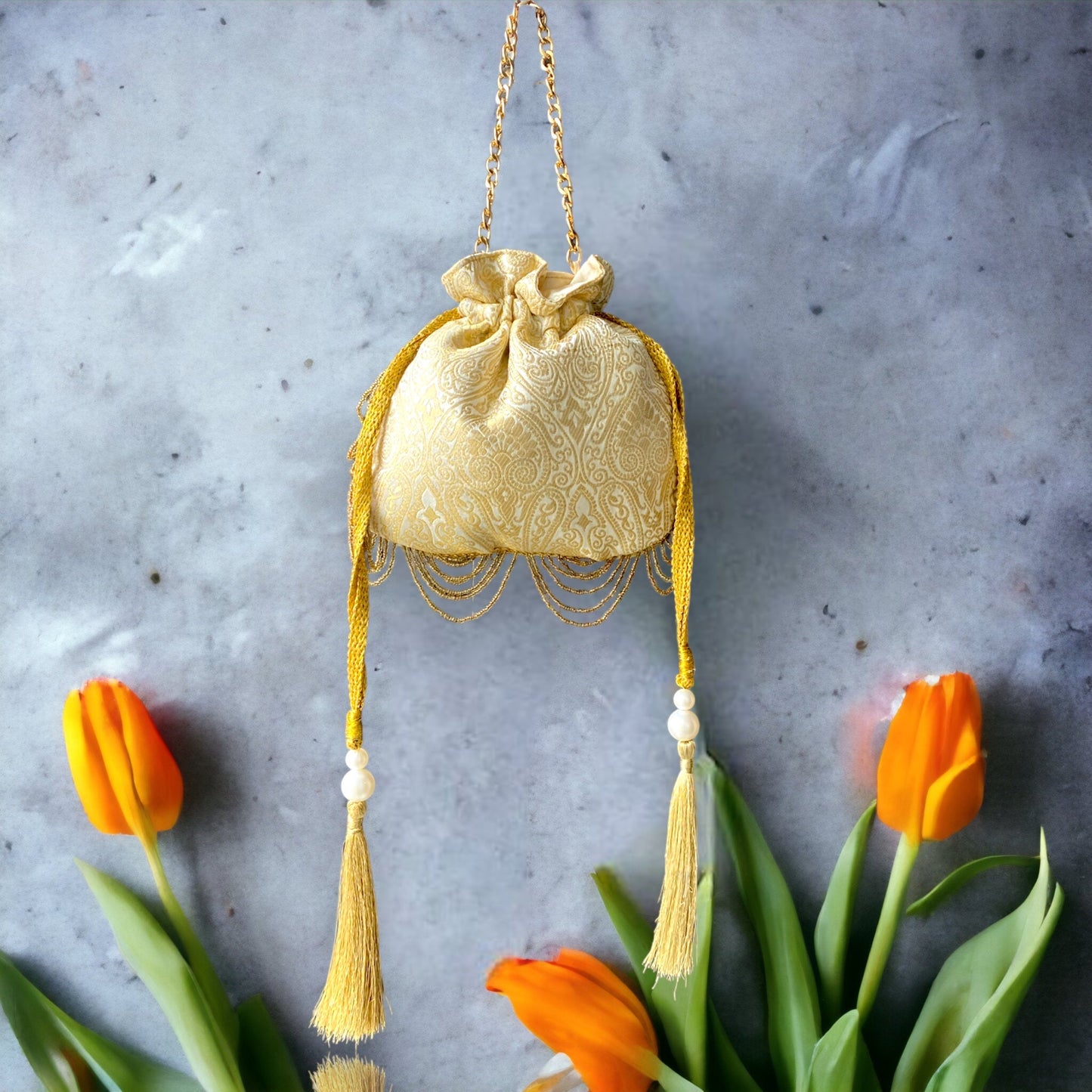 Silk Golden Potli Bag